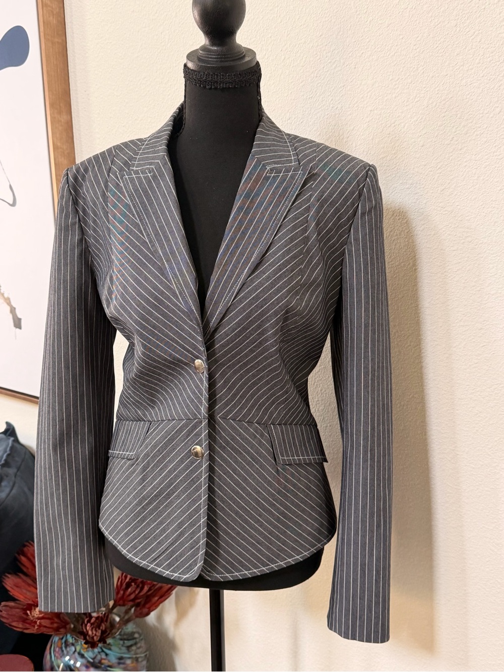 Women's Gray Pinstripe Tailored Blazer